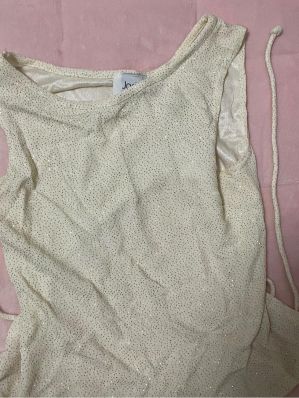 Jovonni Cream Vintage Sparkle Tank Top with cut out back